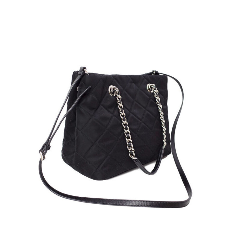 Prada Tessuto Impuntu Shoulder Tote Black Quilted Bag Chain